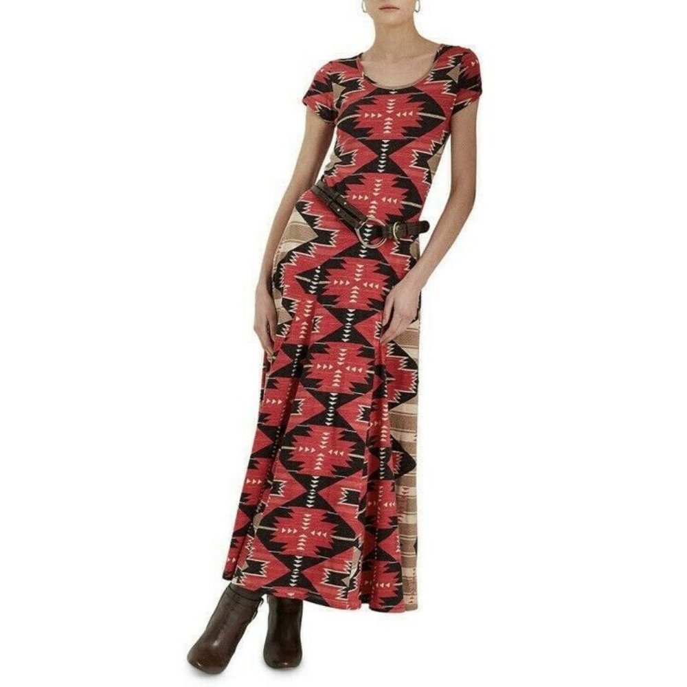Ralph Lauren Dress Red Beige Southwestern Aztec Navajo Knit Maxi  Plus Size 3XL